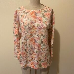 Nally & Millie Peach Multi Floral Crewneck Long Sleeve Top